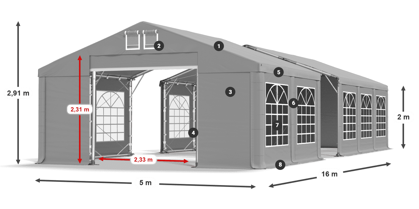 Střecha: FR 620 PVC Stěny: SD 500 PVC 2m legenda