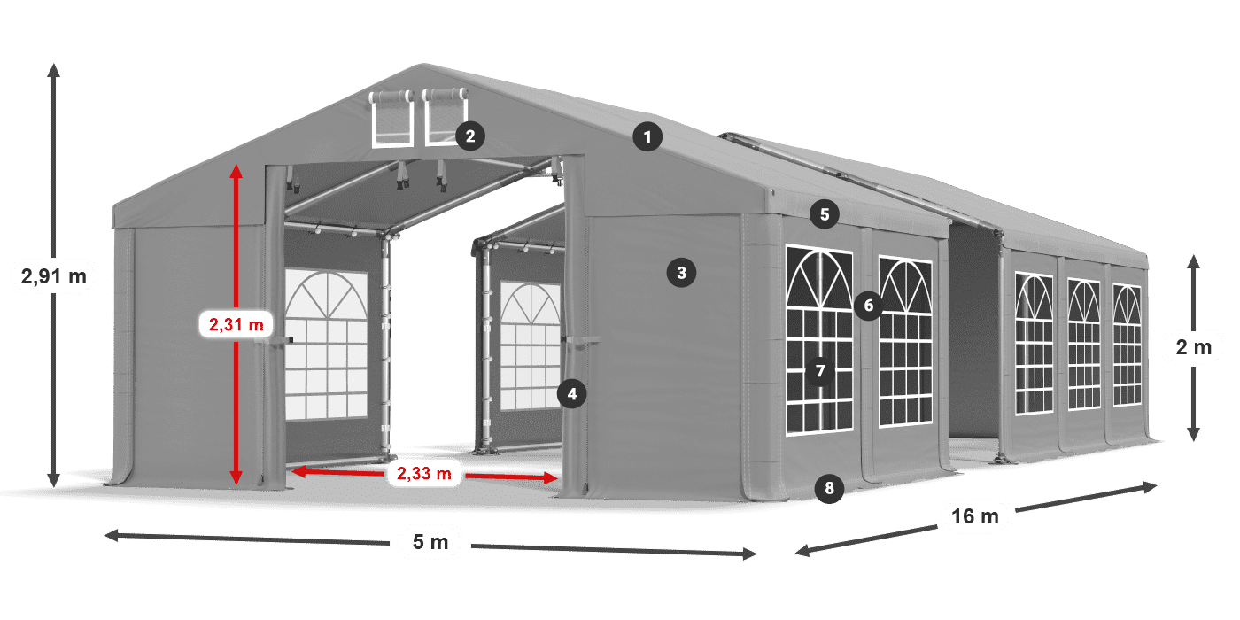 Střecha: FR 620 PVC Stěny: SD 500 PVC 2m legenda