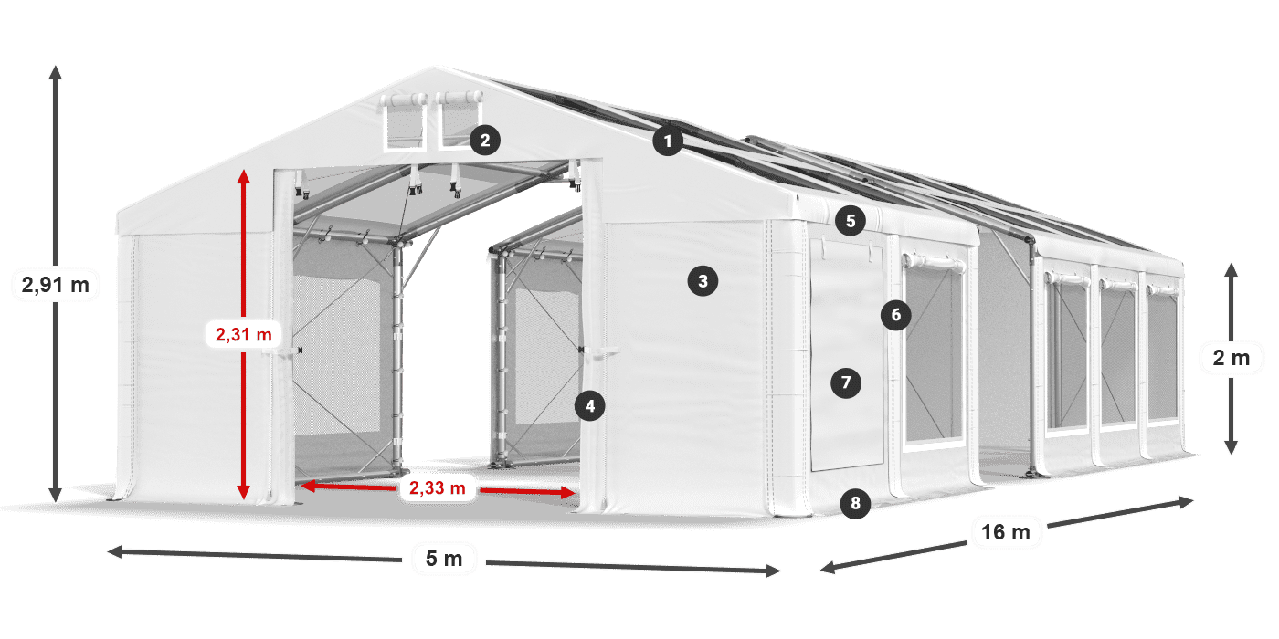 Střecha: MS T 580 PVC Stěny: SDM 500 PVC 2m legenda
