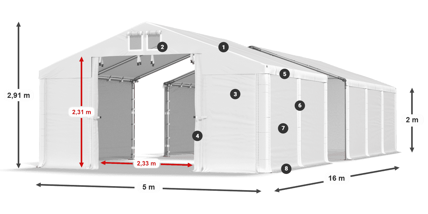 Střecha: MS 580 PVC Stěny: SD 500 PVC 2m legenda