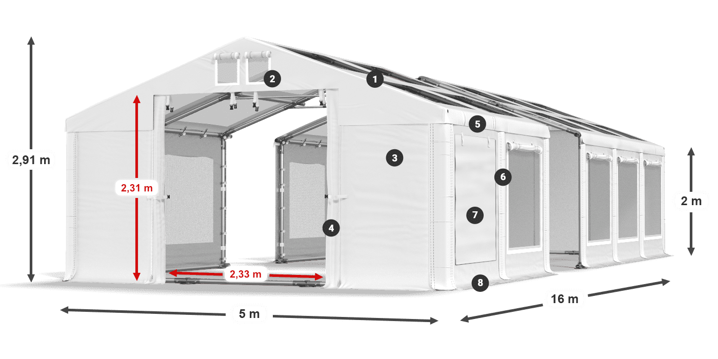 Střecha: MS T 580 PVC Stěny: SDM 500 PVC 2m legenda
