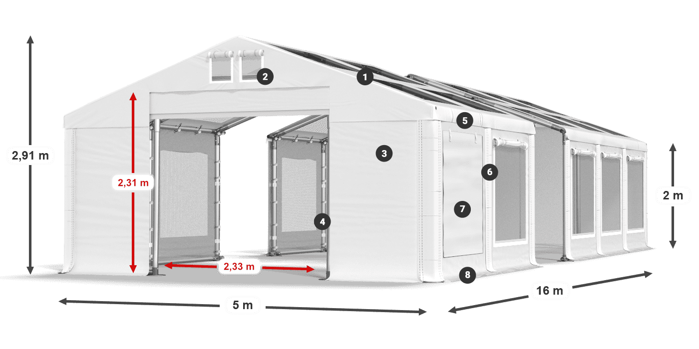 Střecha: MS T 580 PVC Stěny: SDM 500 PVC 2m legenda