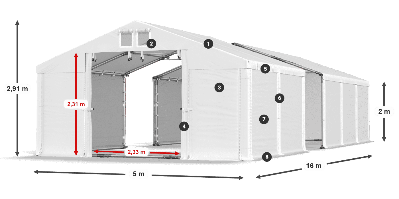 Střecha: SD 560 PVC Stěny: FR 620 PVC legenda 2m