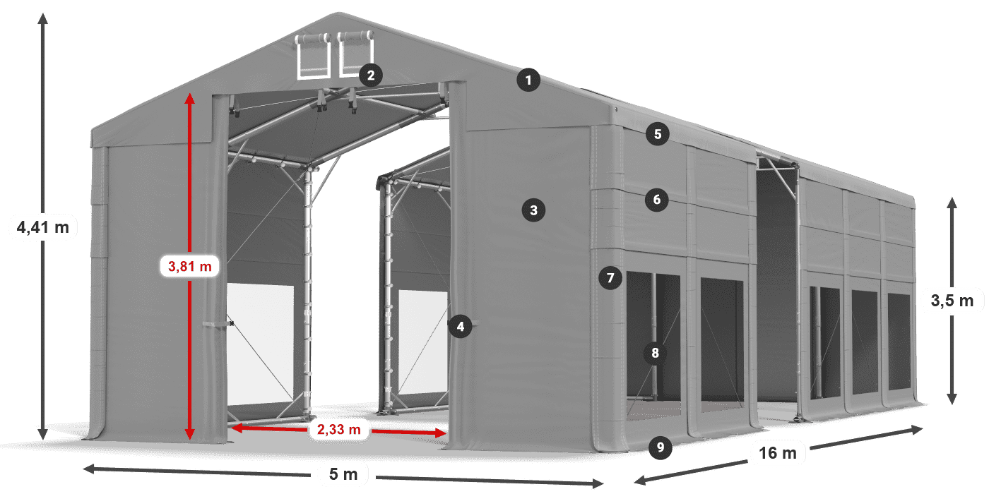Střecha: FR 620 PVC Stěny: MS 580 PVC 3,5m legenda