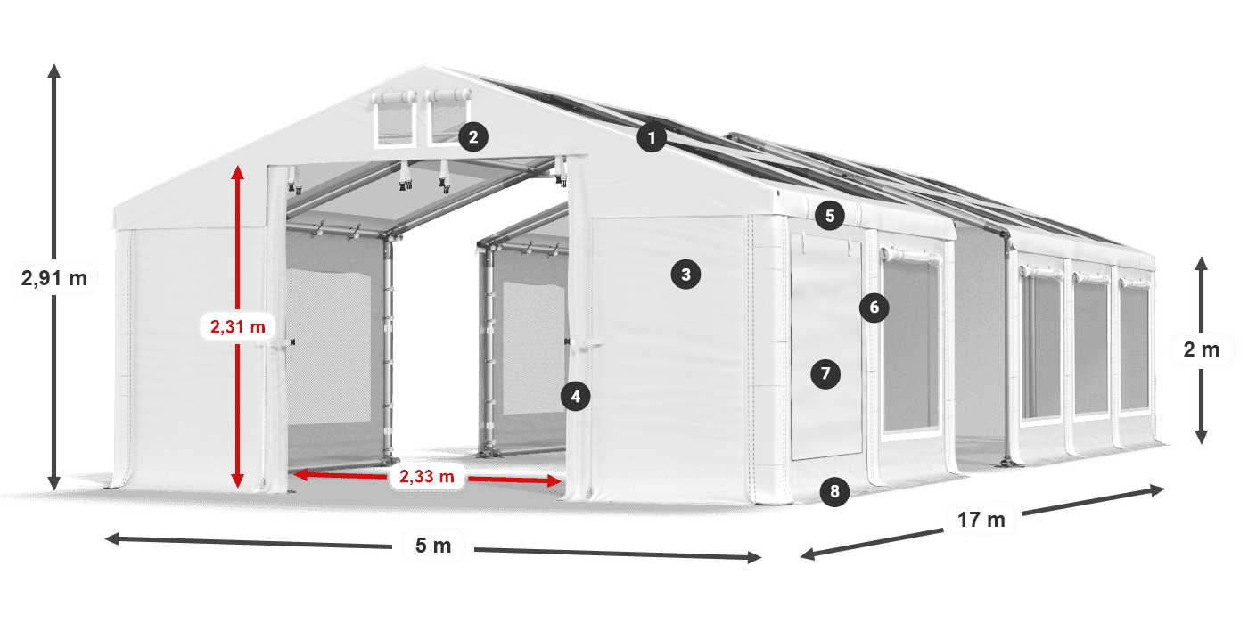 Střecha: MS T 580 PVC Stěny: SDM 500 PVC 2m legenda