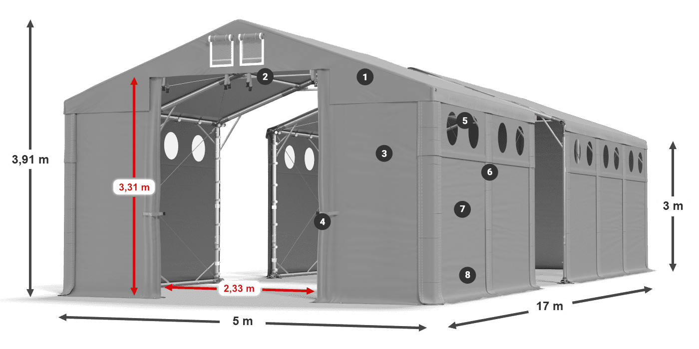 Střecha: MS 580 PVC Stěny: FR O 620 PVC 3m legenda