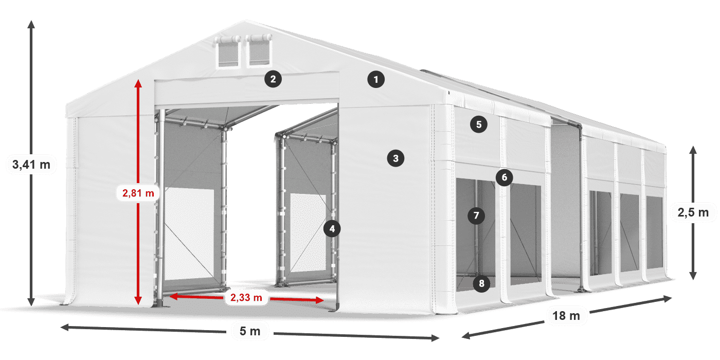Střecha: FR 620 PVC Stěny: MS 580 PVC 2,5 m legenda