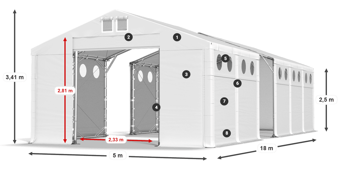 Střecha: FR 620 PVC Stěny: SD O 500 PVC 2,5 m legenda