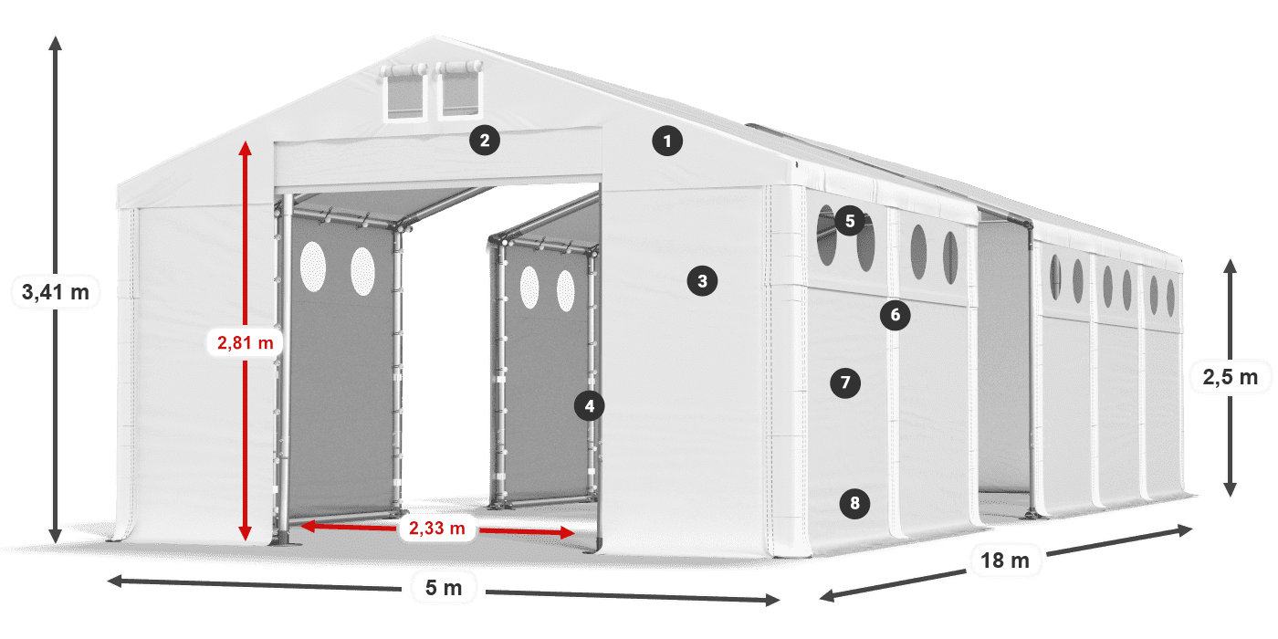 Střecha: FR 620 PVC Stěny: SD O 500 PVC 2,5 m legenda