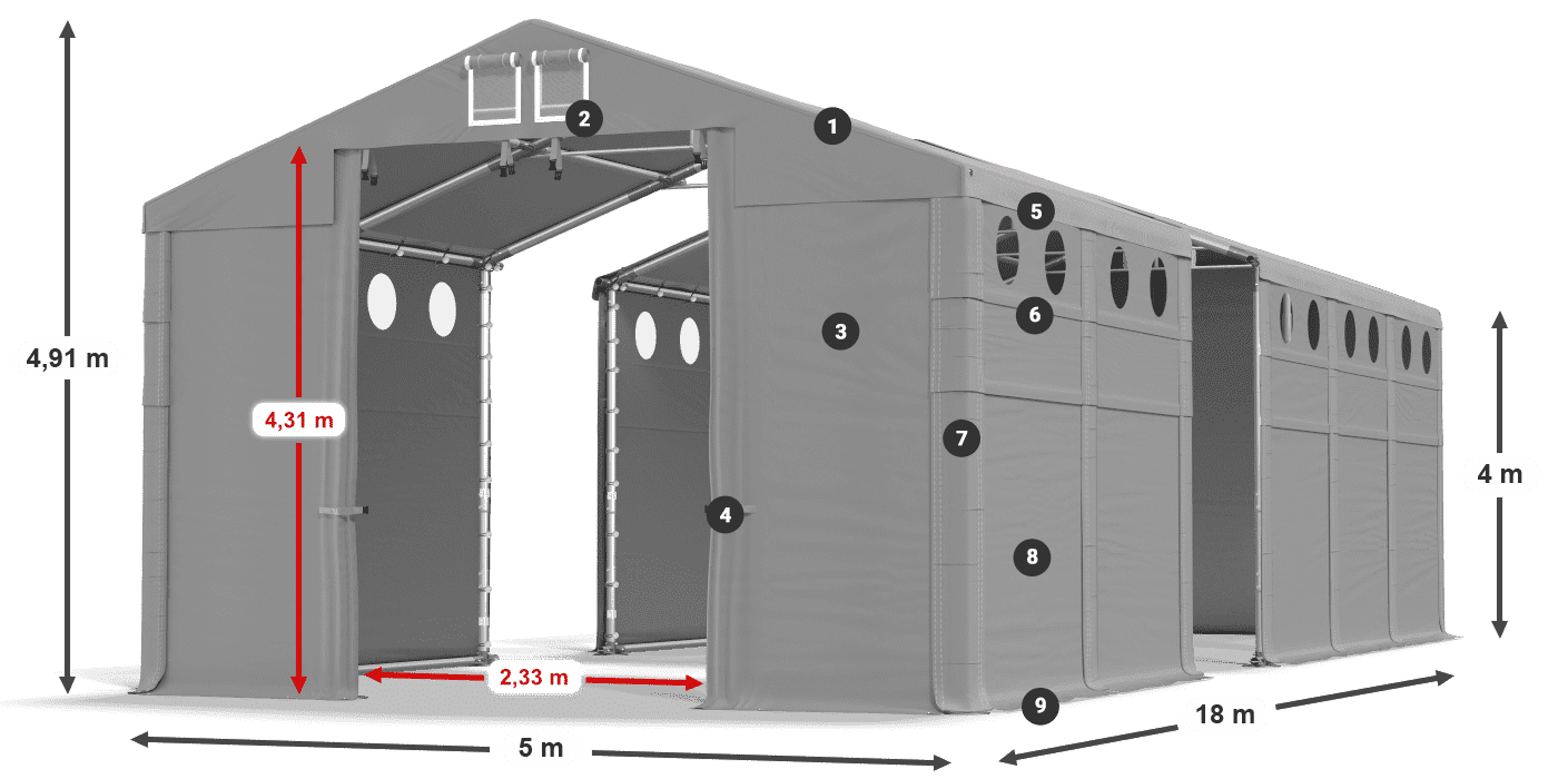 Střecha: MS 580 PVC Stěny: SD O 500 PVC 4m legenda