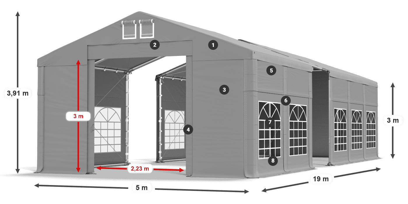Střecha: FR 620 PVC Stěny: SD 500 PVC 3m legenda