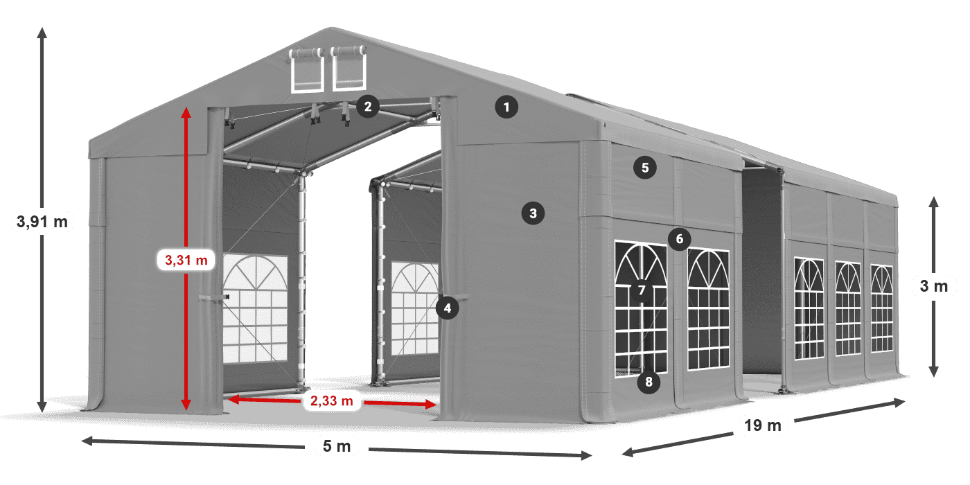 Střecha: FR 620 PVC Stěny: SD 500 PVC 3m legenda