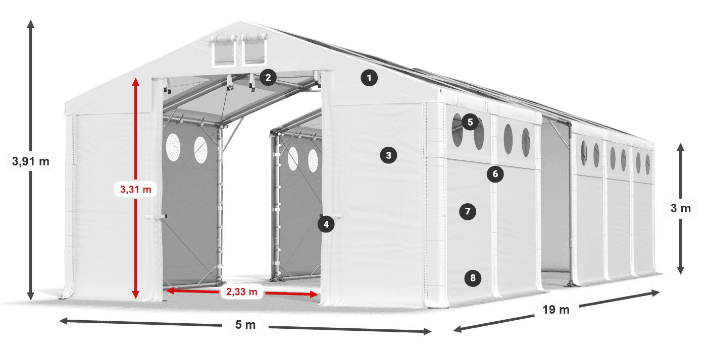 Střecha: MS T 580 PVC Stěny: FR O 620 PVC 3m legenda