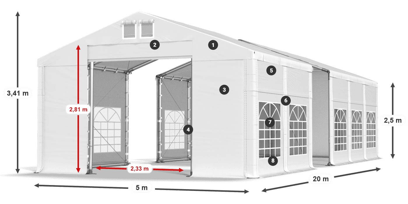 Střecha: SD 560 PVC Stěny: FR 620 PVC legenda 2,5m