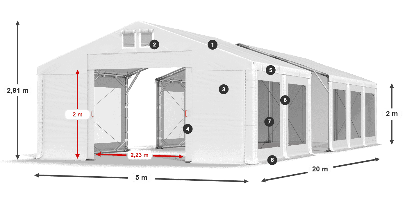Střecha: FR 620 PVC Stěny: MS 580 PVC 2m legenda