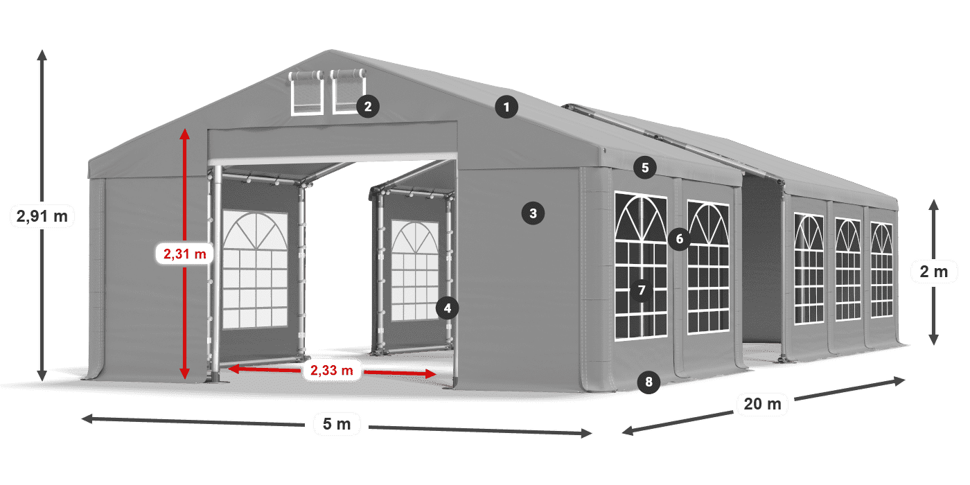 Střecha: FR 620 PVC Stěny: SD 500 PVC 2m legenda