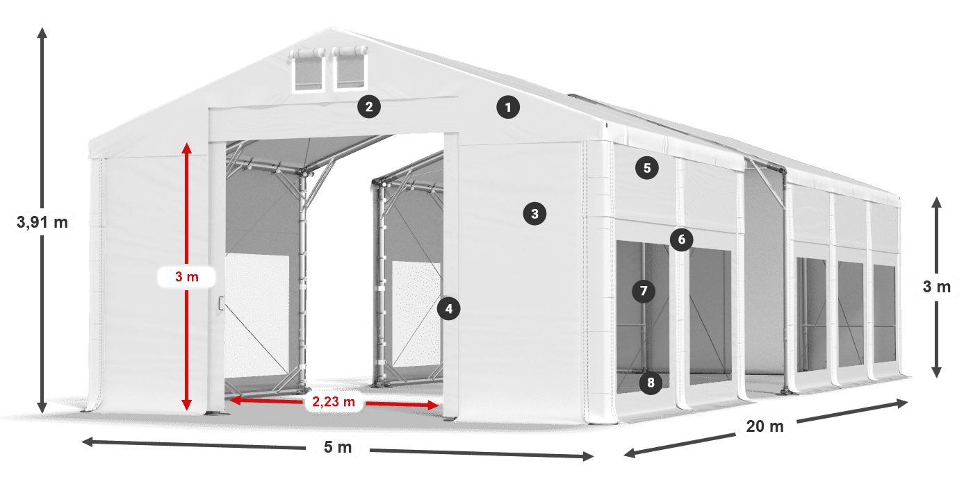 Střecha: FR 620 PVC Stěny: MS 580 PVC 3m legenda
