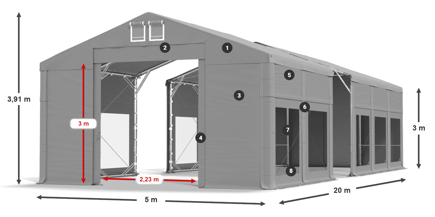 Střecha: MS 580 PVC Stěny: MS 580 PVC 3m legenda