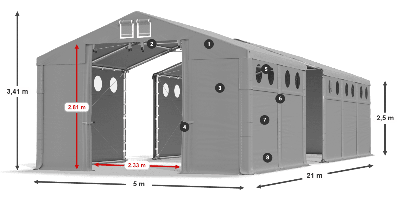 Střecha: MS 580 PVC Stěny: SD O 500 PVC 2,5 m legenda