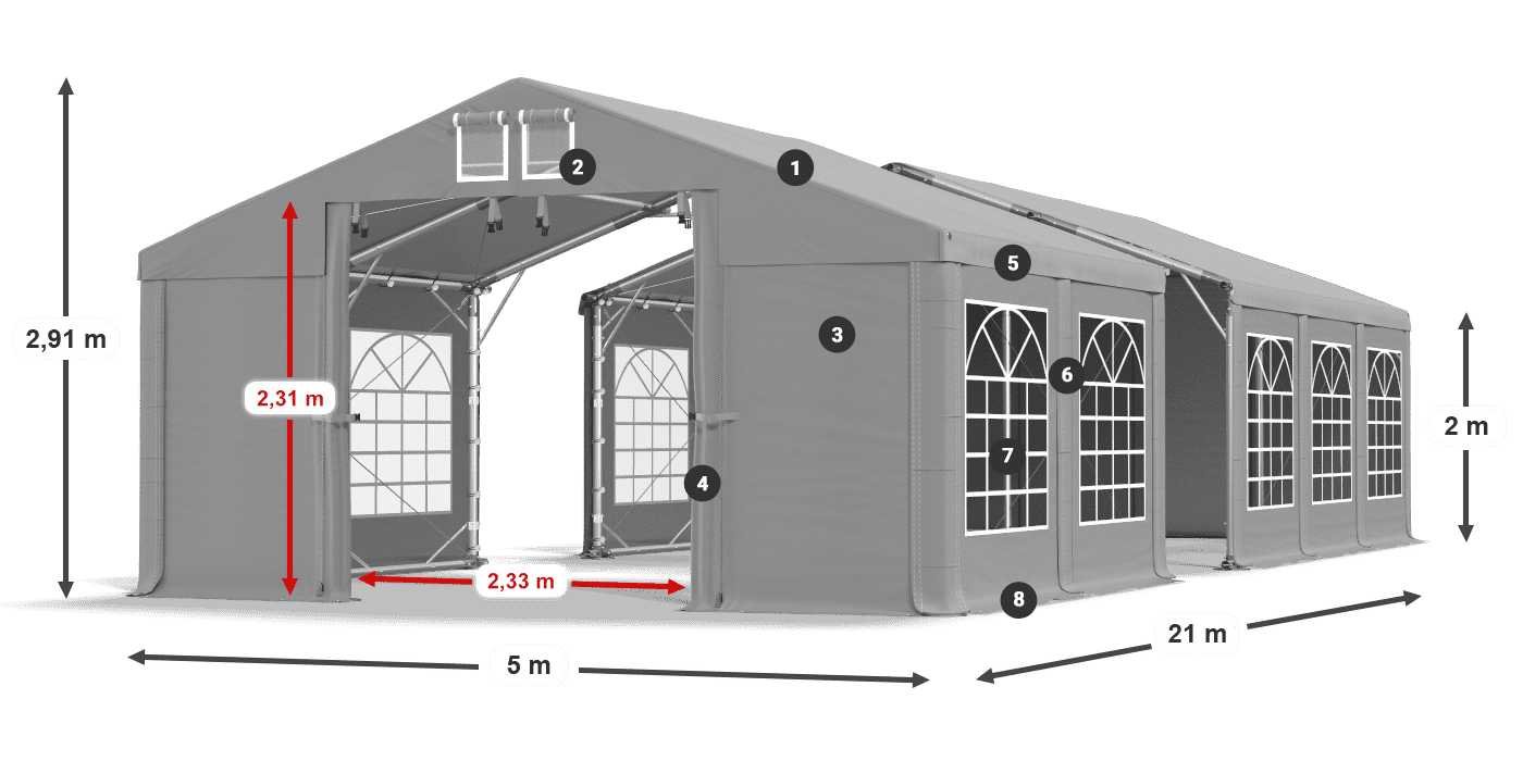 Střecha: FR 620 PVC Stěny: SD 500 PVC 2m legenda