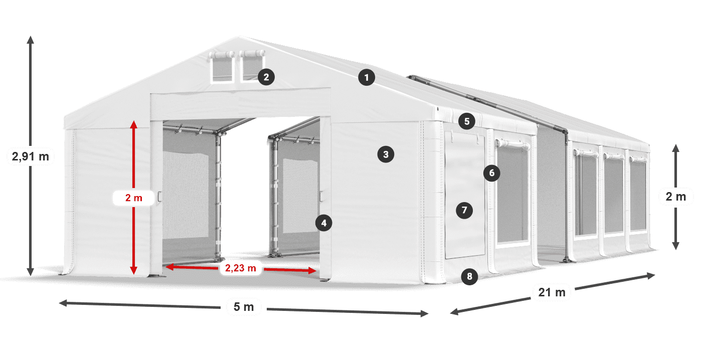 Střecha: FR 620 PVC Stěny: SD 500 PVC 2m legenda