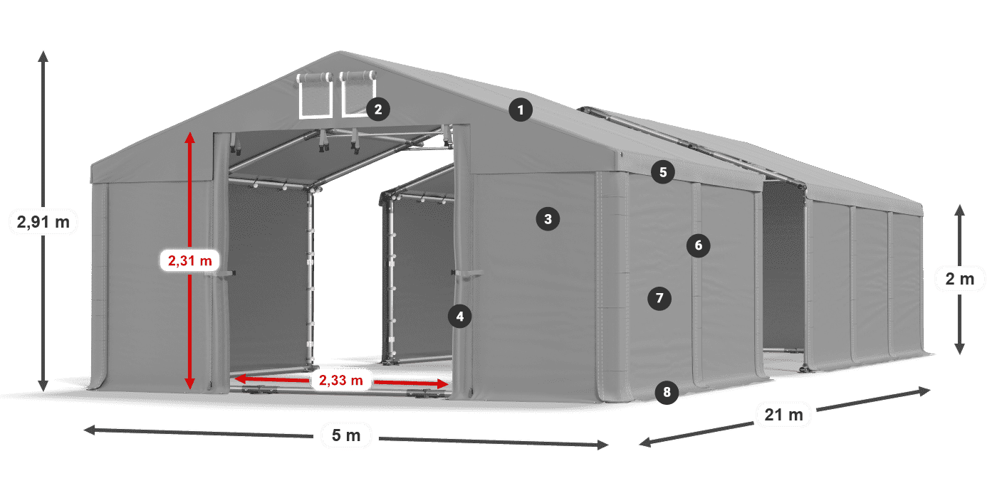 Střecha: MS 580 PVC Stěny: SD 500 PVC 2m legenda