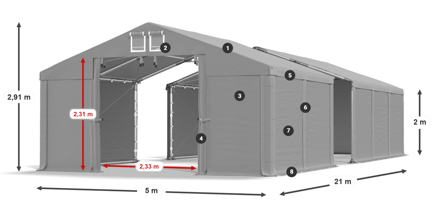Střecha: MS 580 PVC Stěny: SD 500 PVC 2m legenda