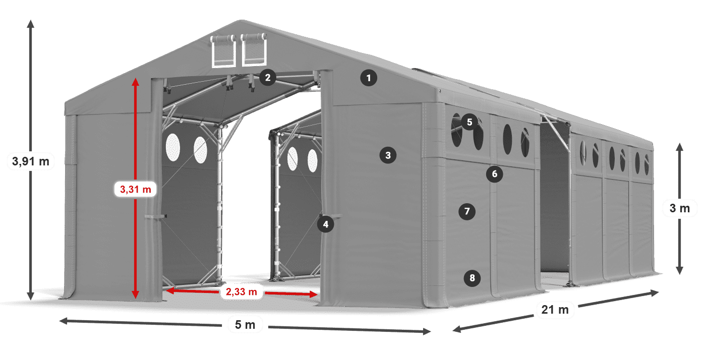 Střecha: FR 620 PVC Stěny: MS O 580 PVC 3m legenda