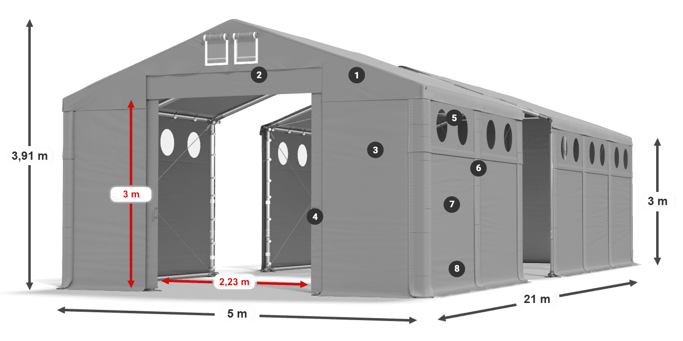 Střecha: FR 620 PVC Stěny: MS O 580 PVC 3m legenda