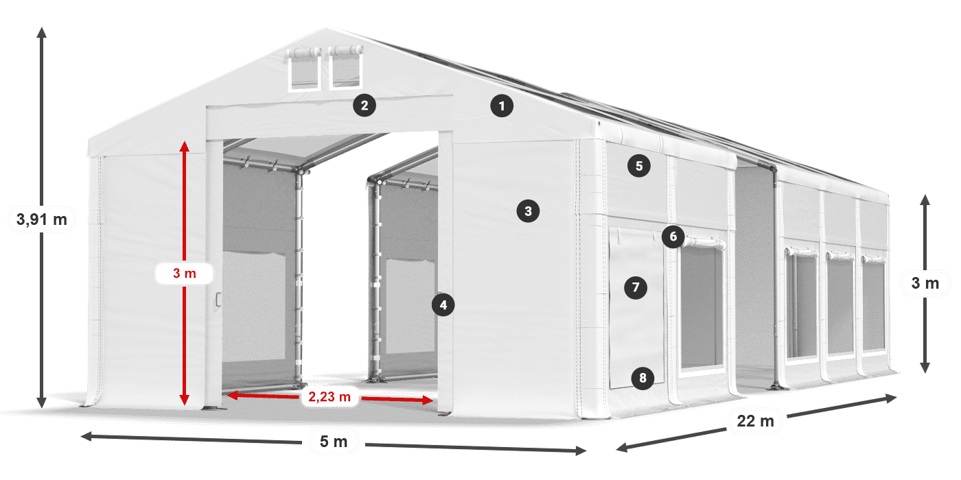 Střecha: MS T 580 PVC Stěny: SD M 500 PVC 3m legenda