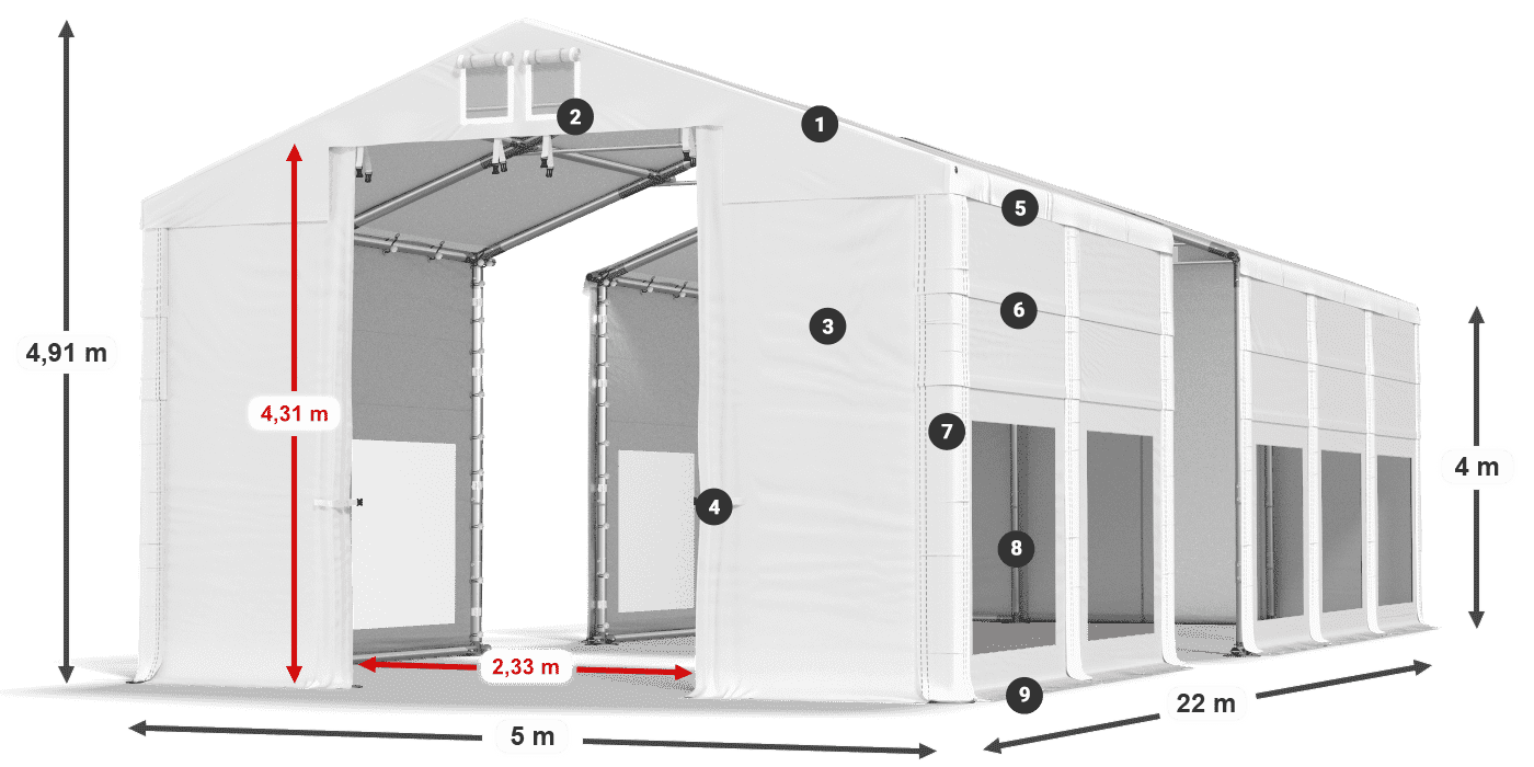 Střecha: FR 620 PVC Stěny: MS 580 PVC 4m legenda