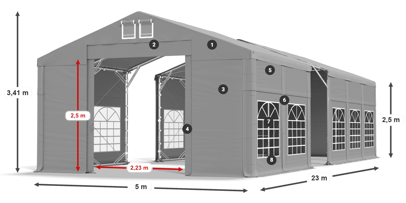 Střecha: FR 620 PVC Stěny: SD 500 PVC 2,5 m legenda