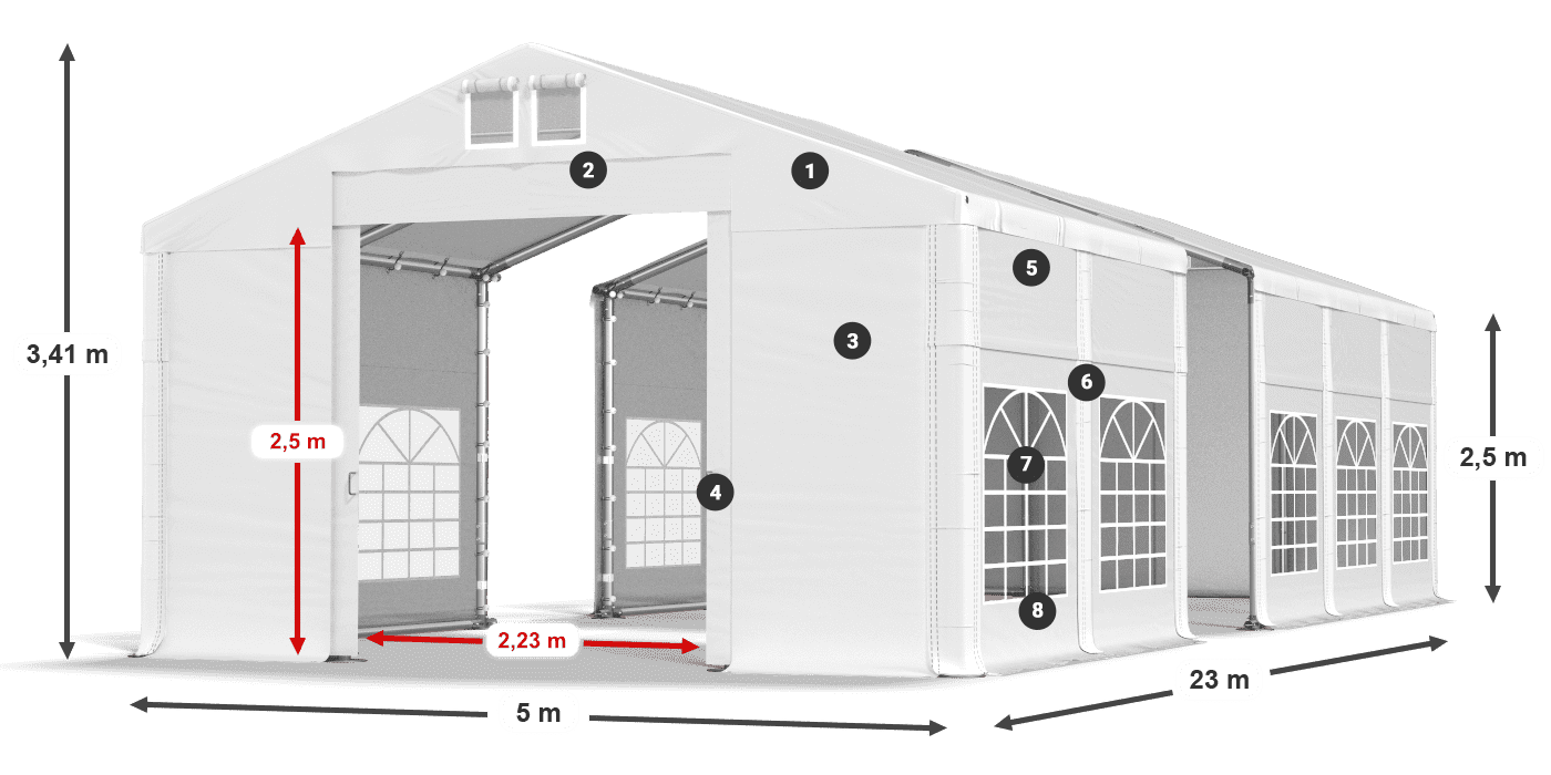 Střecha: MS 580 PVC Stěny: FR 620 PVC 2,5 m legenda