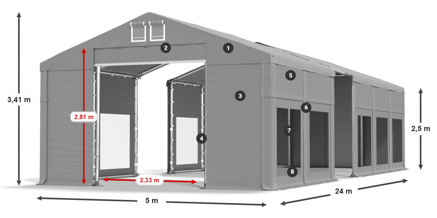 Střecha: MS 580 PVC Stěny: MS 580 PVC 2,5 m legenda