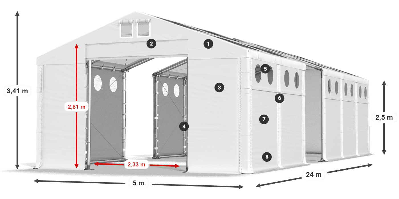 Střecha: MS T 580 PVC Stěny: SD O 500 PVC 2,5 m legenda
