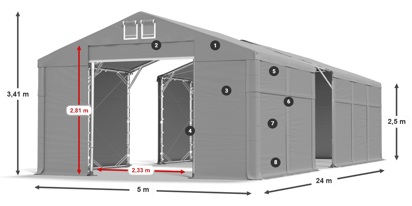 Střecha: SD 560 PVC Stěny: FR 620 PVC legenda 2,5m