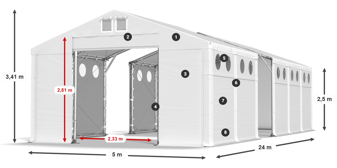 Střecha: SD 560 PVC Stěny: FR O 620 PVC legenda 2,5m