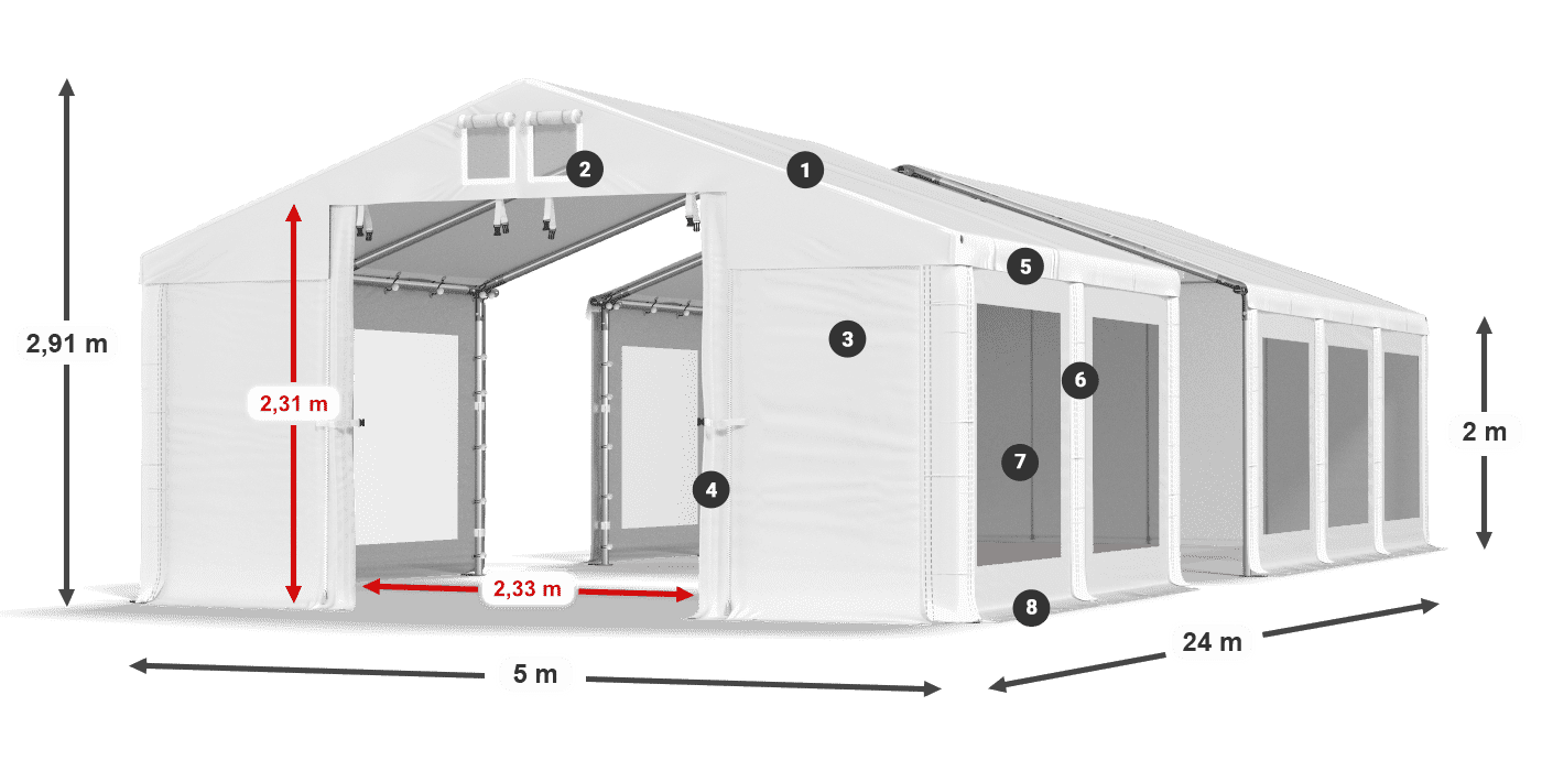 Střecha: MS 580 PVC Stěny: MS 580 PVC 2m legenda