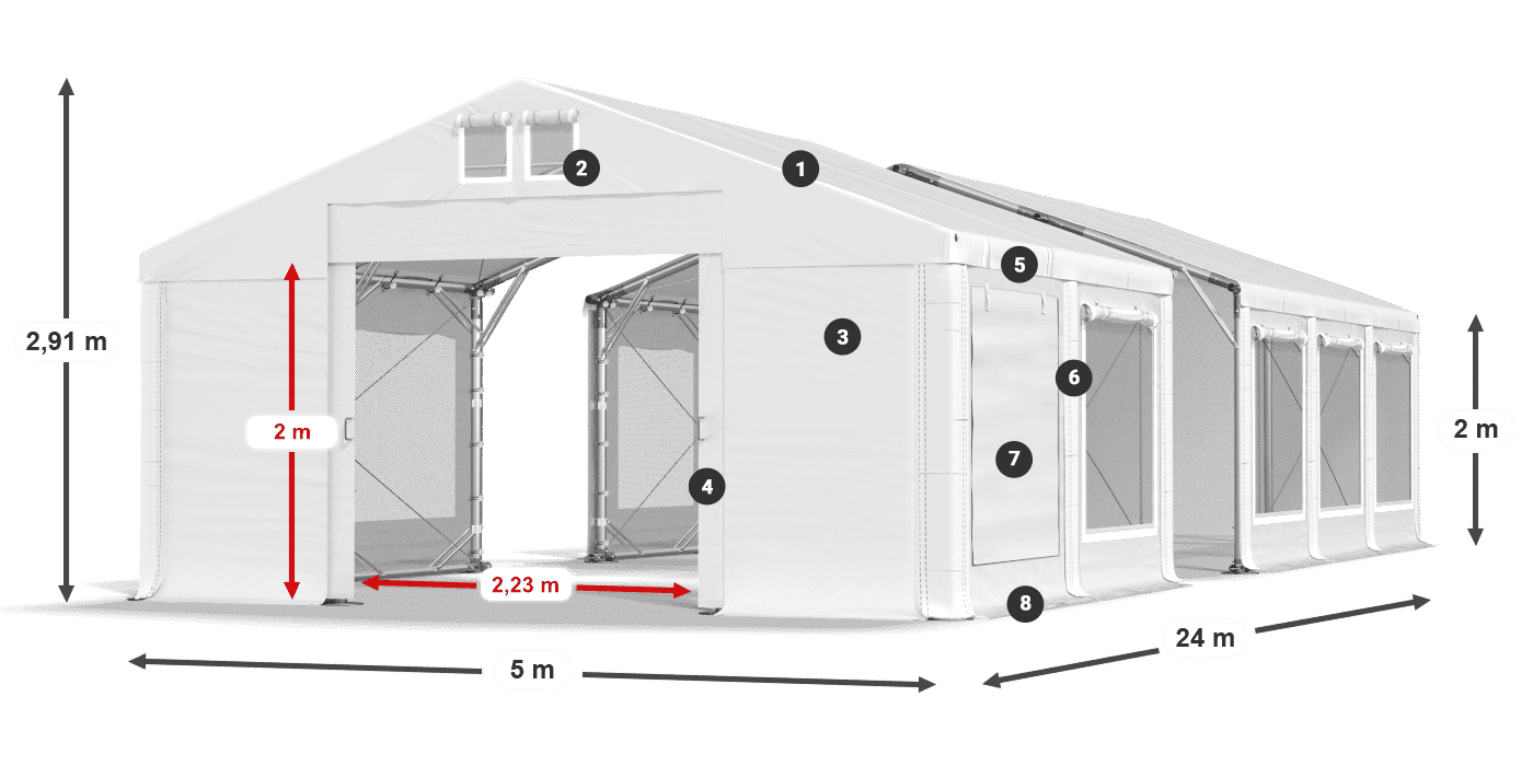 Střecha: MS 580 PVC Stěny: SD M 500 PVC 2m legenda