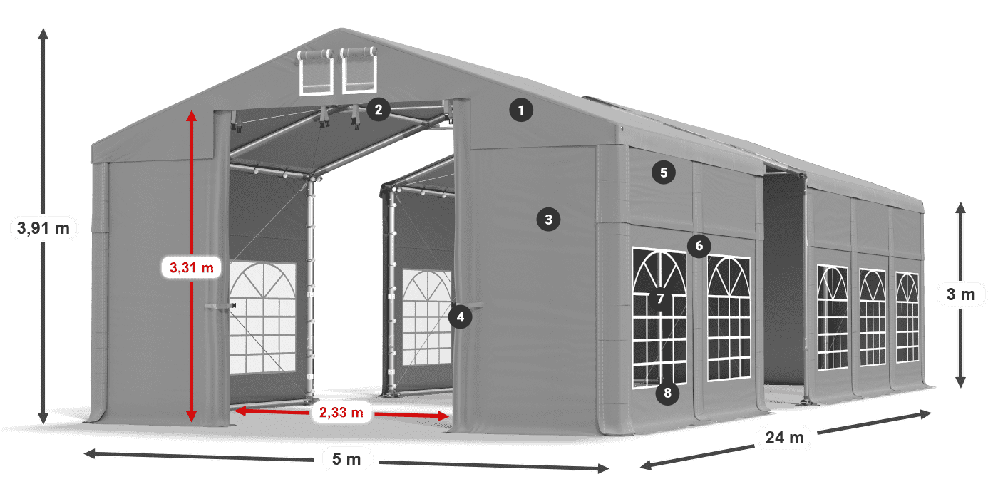 Střecha: FR 620 PVC Stěny: SD 500 PVC 3m legenda