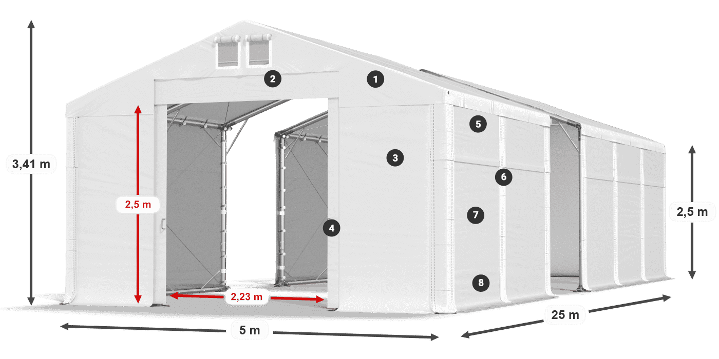 Střecha: MS 580 PVC Stěny: FR 620 PVC 2,5 m legenda