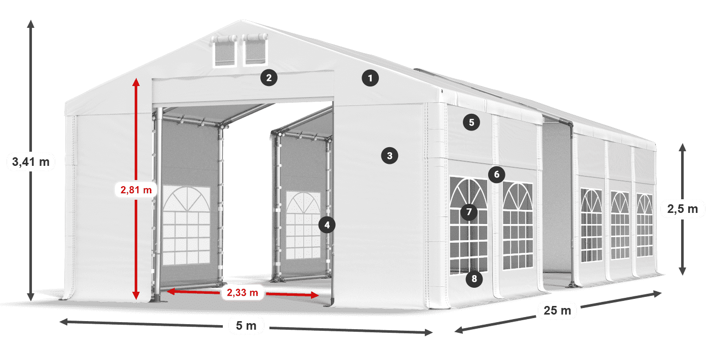 Střecha: MS 580 PVC Stěny: FR 620 PVC 2,5 m legenda