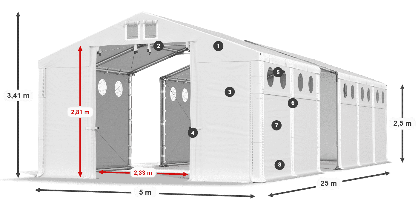 Střecha: MS 580 PVC Stěny: SD O 500 PVC 2,5 m legenda