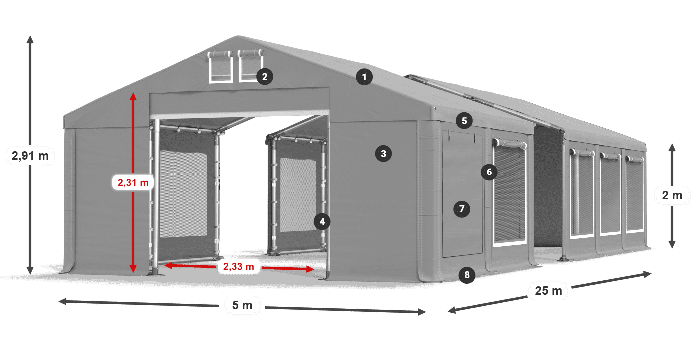 Střecha: MS 580 PVC Stěny: SD M 500 PVC 2m legenda