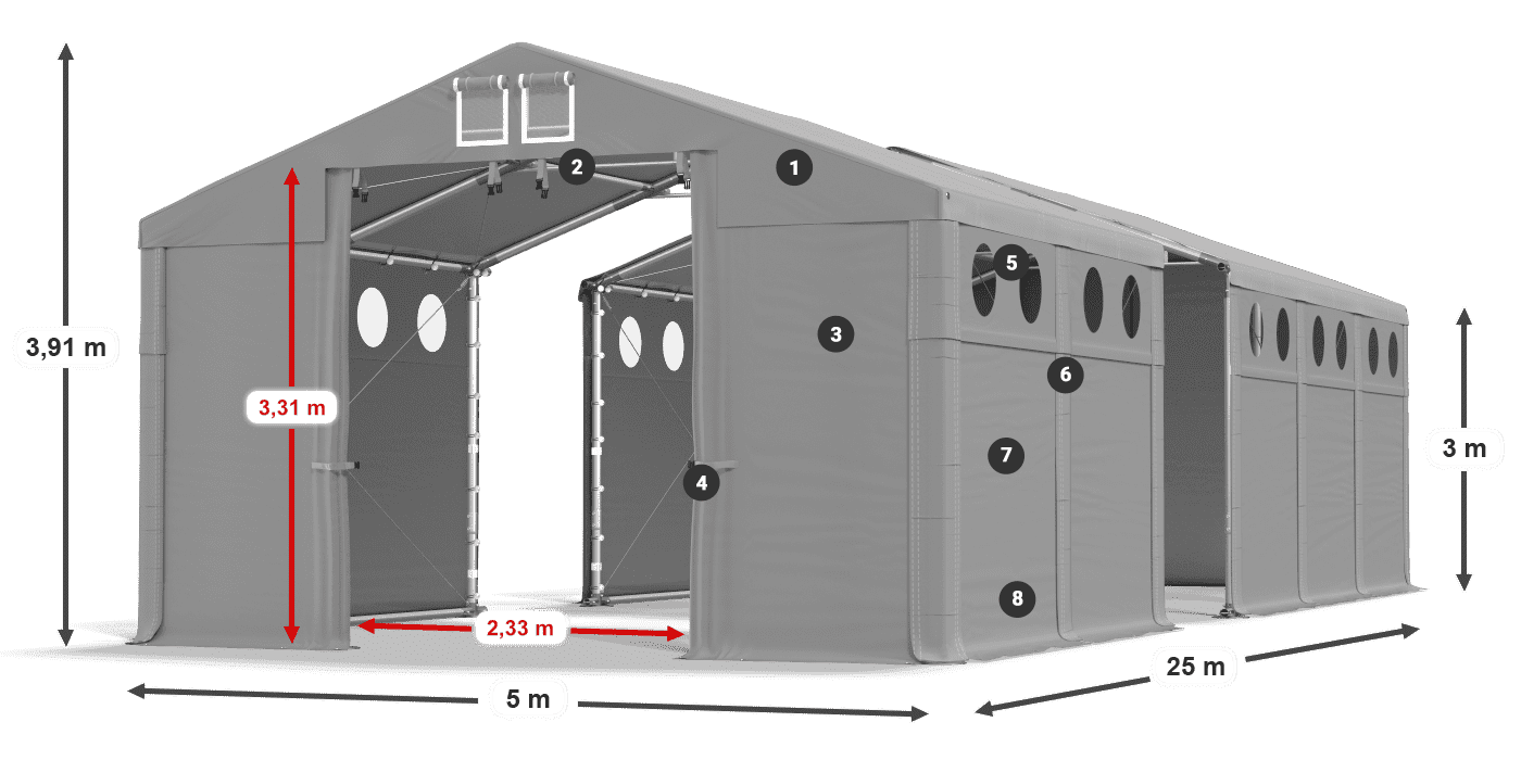 Střecha: FR 620 PVC Stěny: SD O 500 PVC 3m legenda