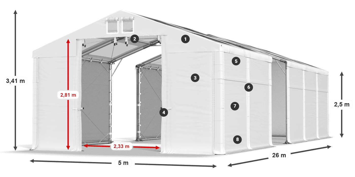 Střecha: MS T 580 PVC Stěny: SD 500 PVC 2,5 m legenda