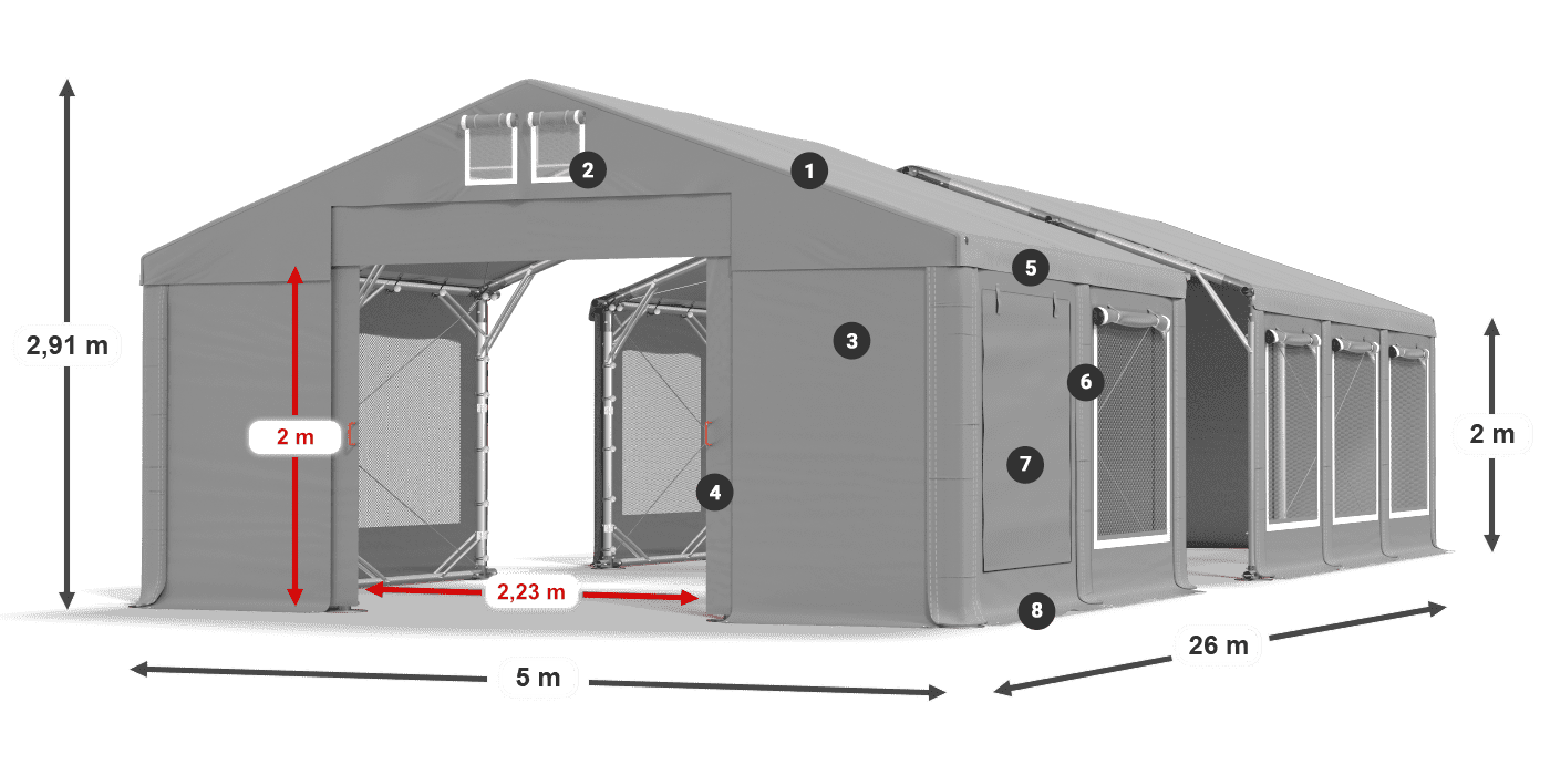 Střecha: FR 620 PVC Stěny: SD 500 PVC 2m legenda