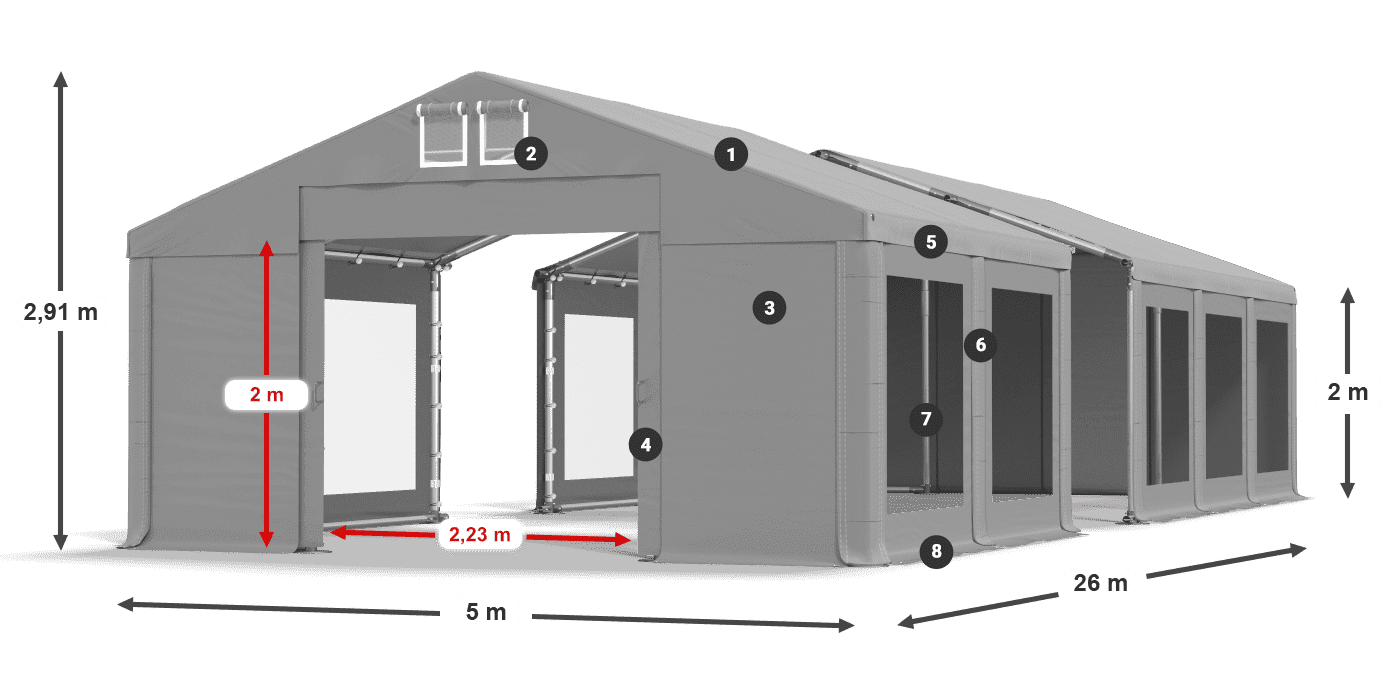 Střecha: MS 580 PVC Stěny: MS 580 PVC 2m legenda