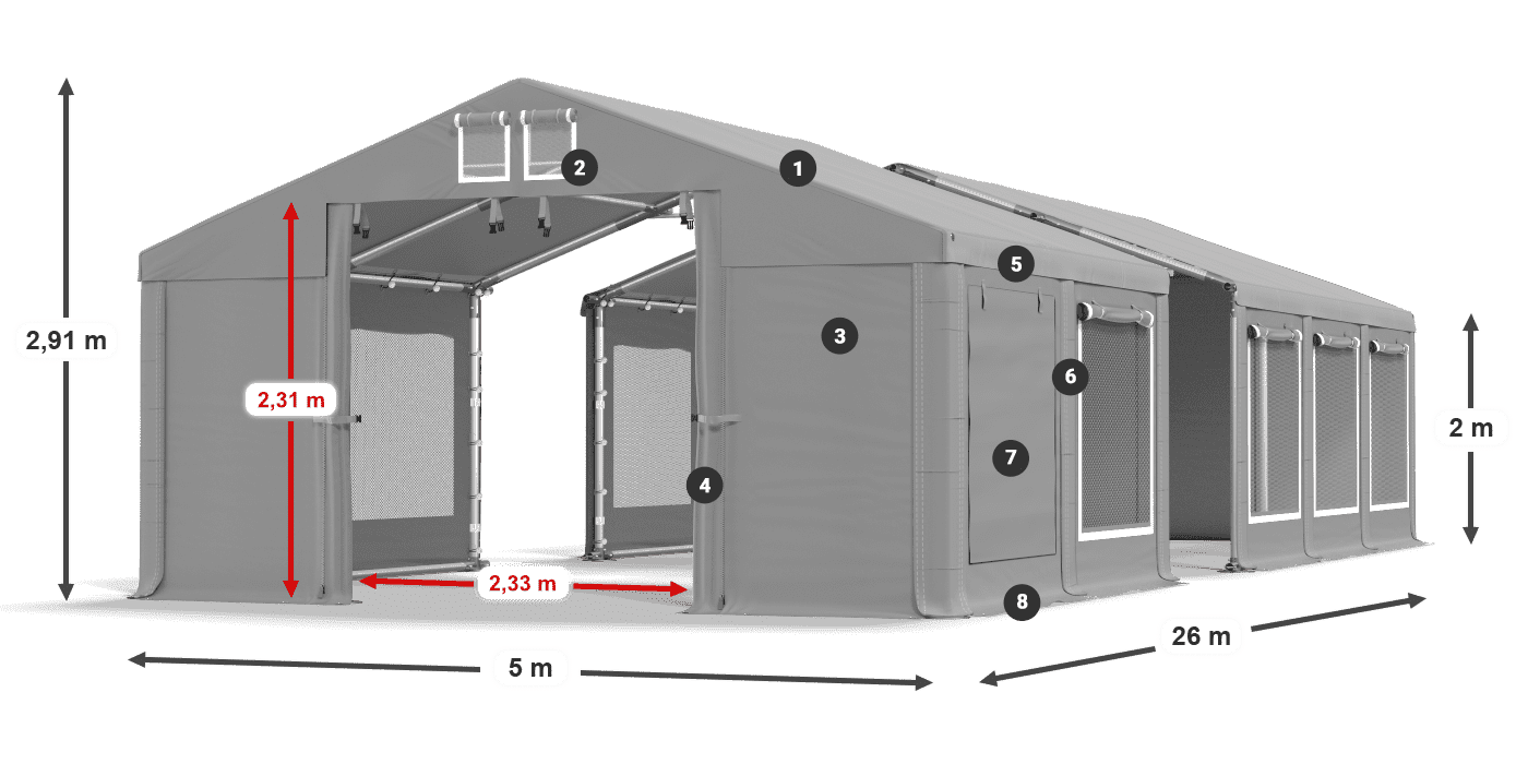 Střecha: MS 580 PVC Stěny: SD M 500 PVC 2m legenda