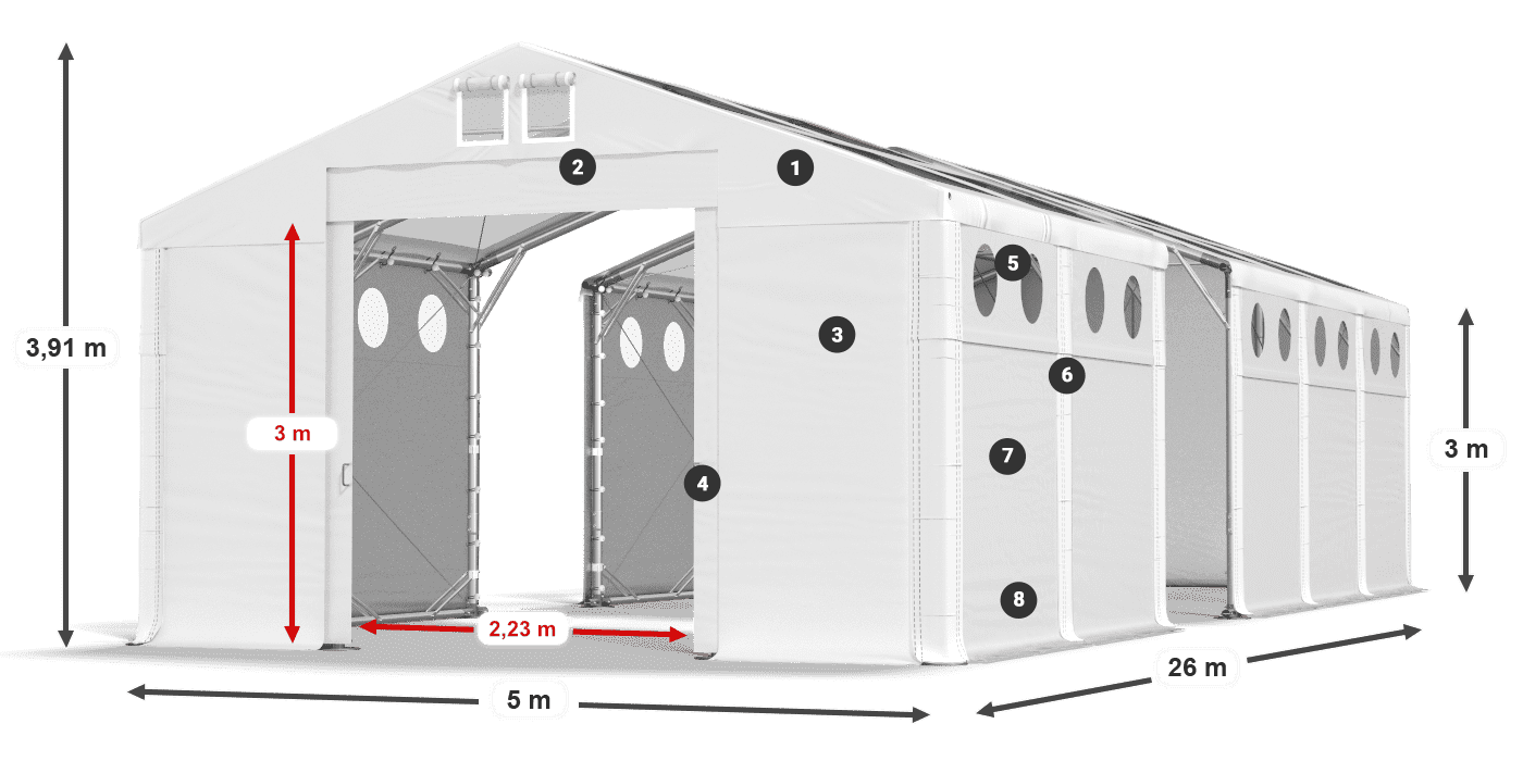 Střecha: MS T 580 PVC Stěny: FR O 620 PVC 3m legenda